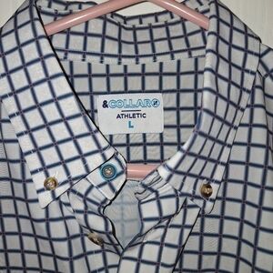 Mens Plaid Dress Shirt Blue and Gray Size Large